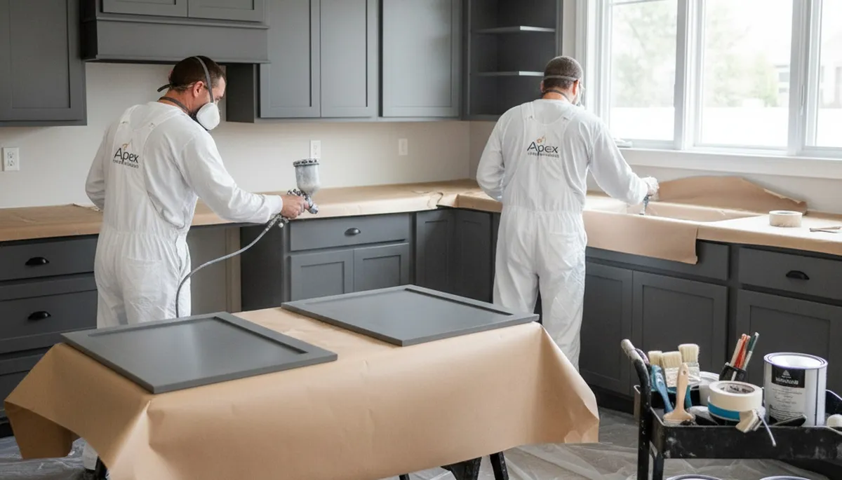 Professional cabinet painting in Louisville, KY kitchen by expert house painters for lasting finish