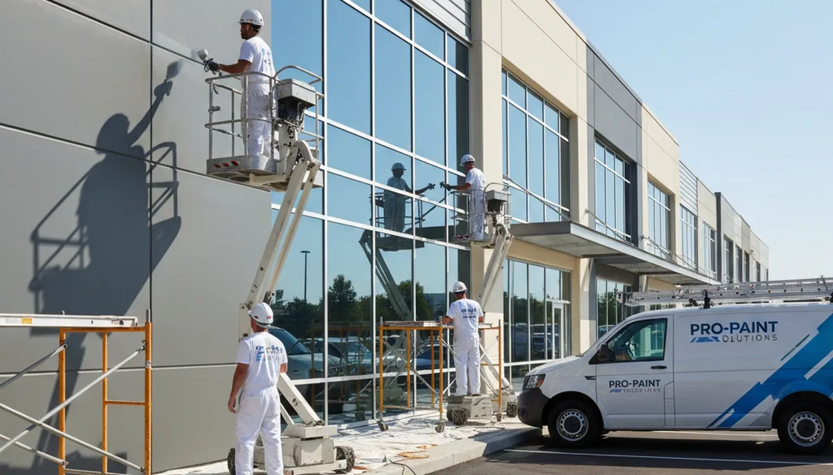 Professional commercial painters working on a business exterior in Louisville, KY