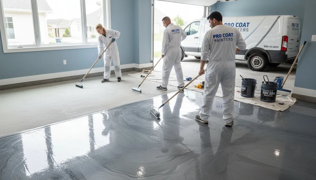 Professional epoxy garage floor coating in Louisville KY by expert house painters for lasting durability