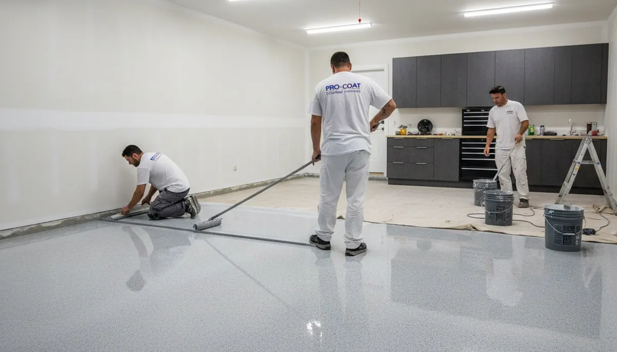 Professional epoxy garage floor coating in Louisville KY by local house painters for lasting durability