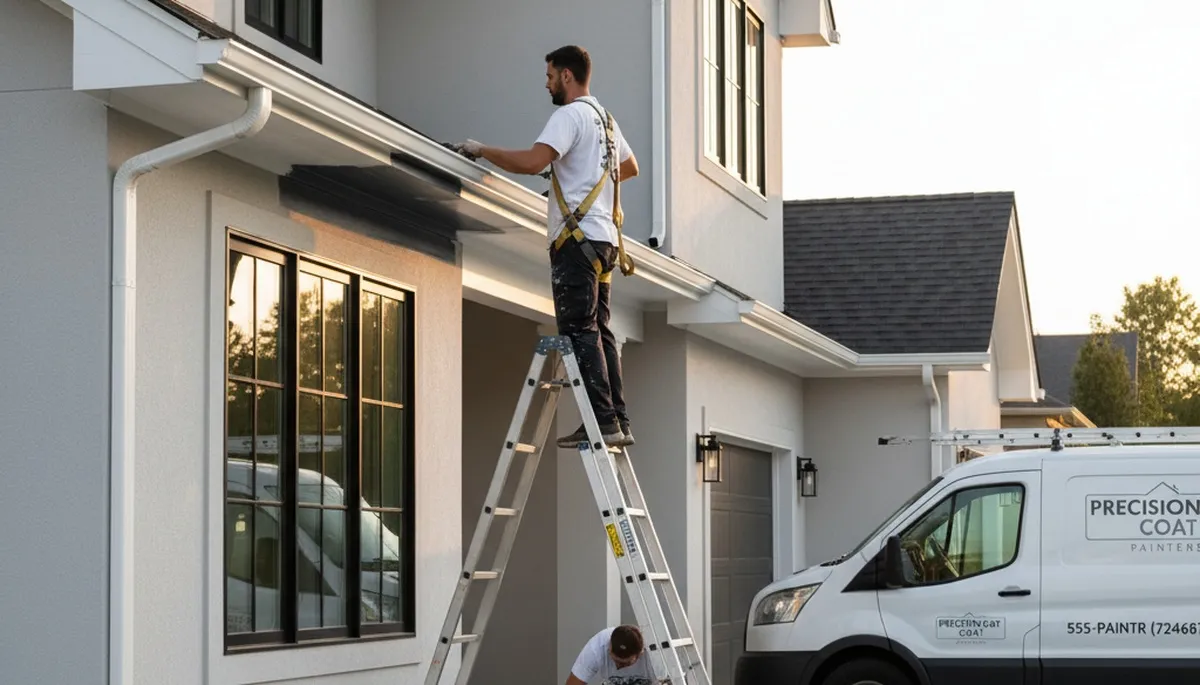 Professional gutter painting on Louisville KY home exterior by expert house painters