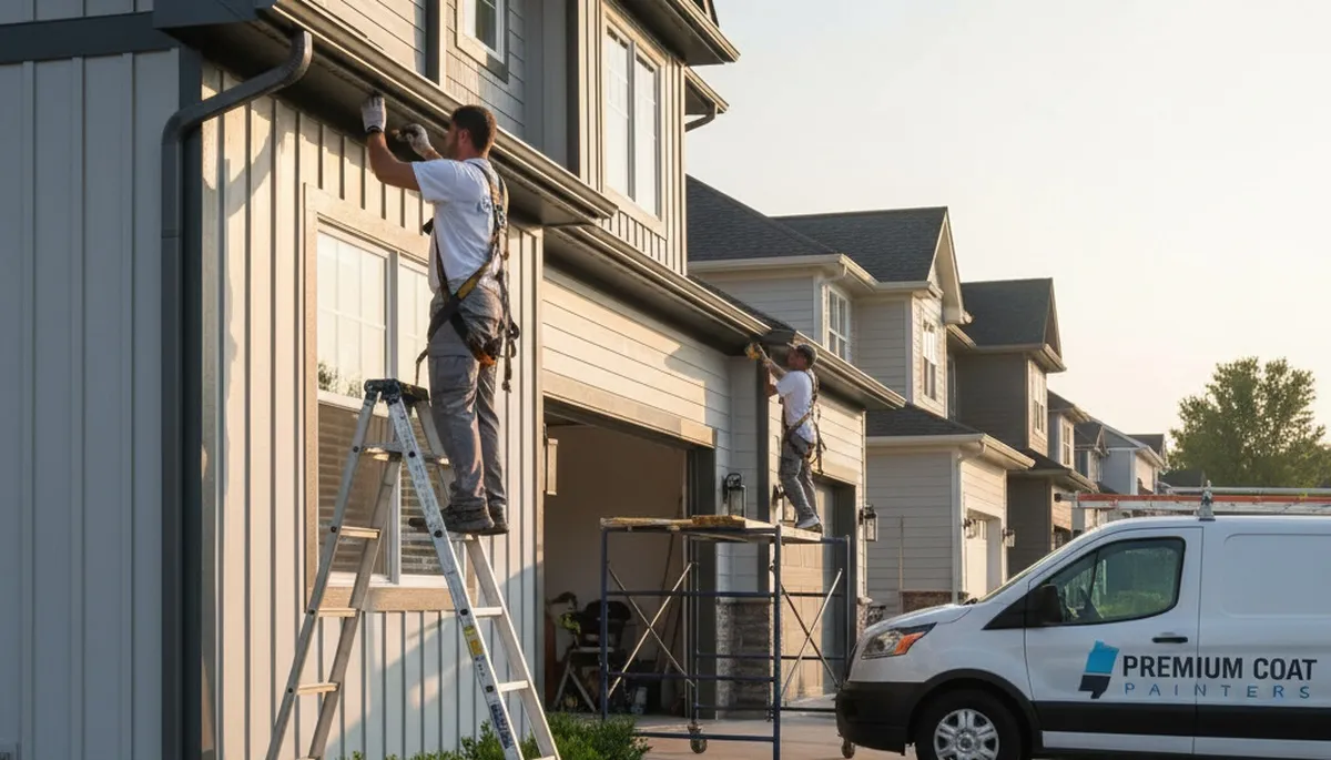 Professional gutter painting on Louisville KY home exterior by expert house painters