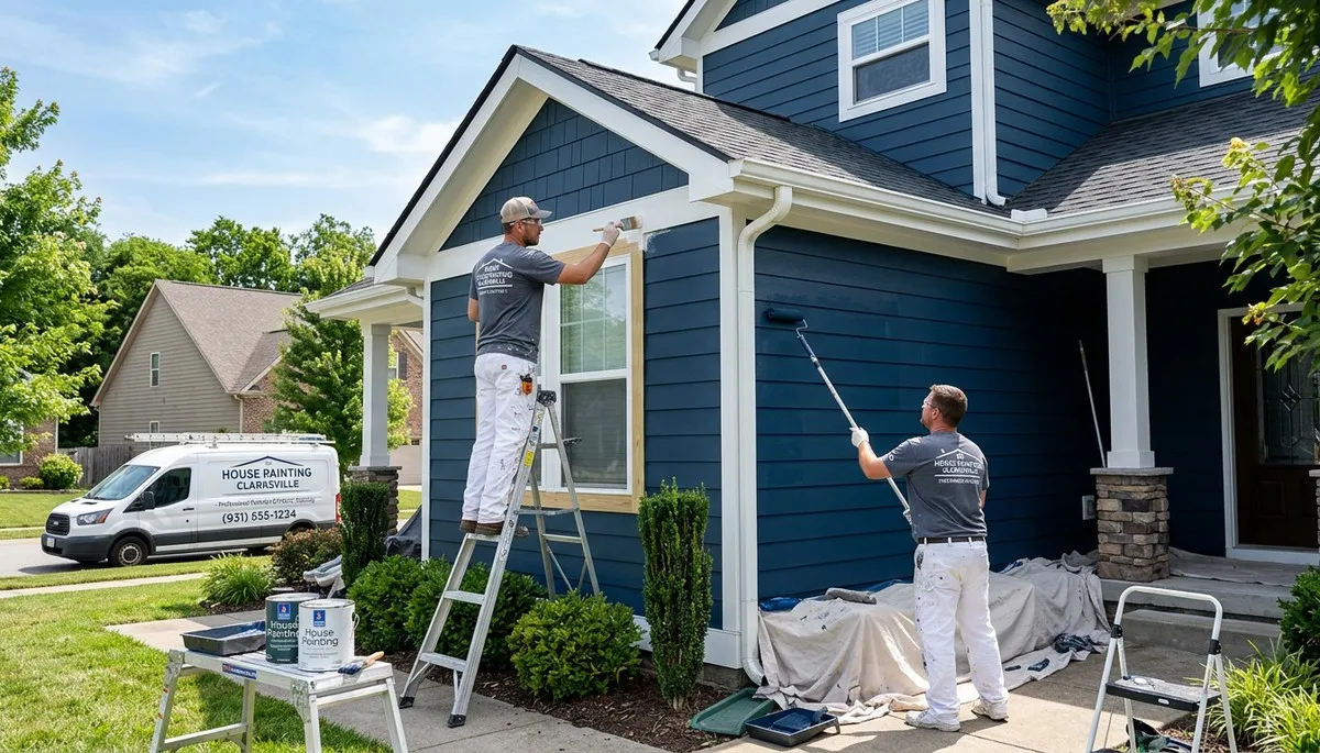 Professional house painters working on residential exterior in Louisville KY