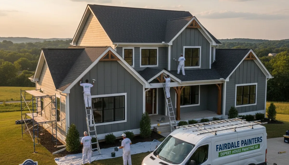 Professional house painters working on a residential exterior in Louisville KY