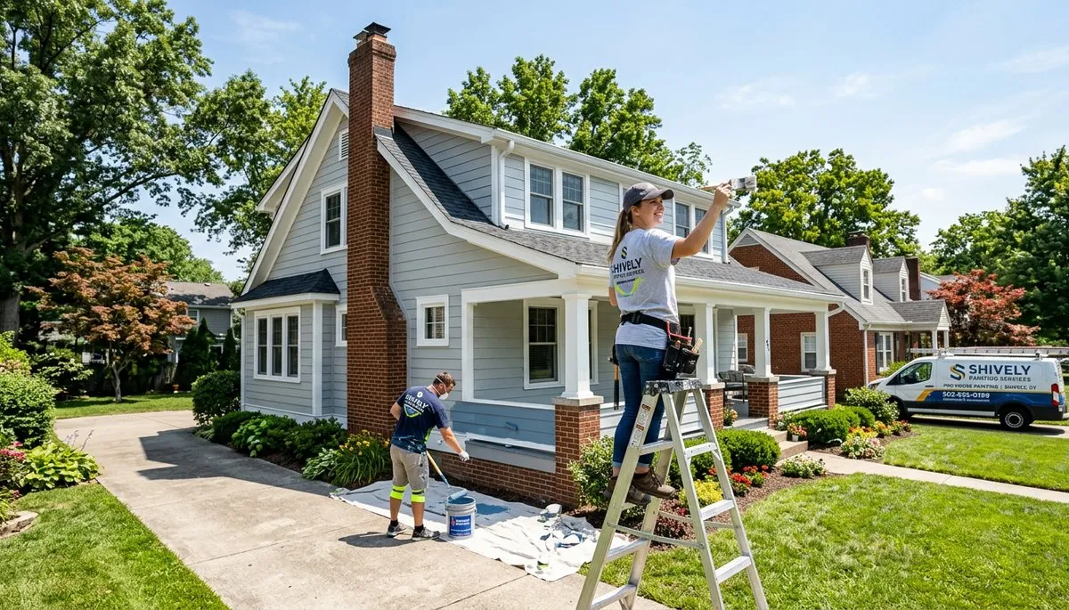 Professional house painters in Louisville KY finishing exterior siding with premium paint