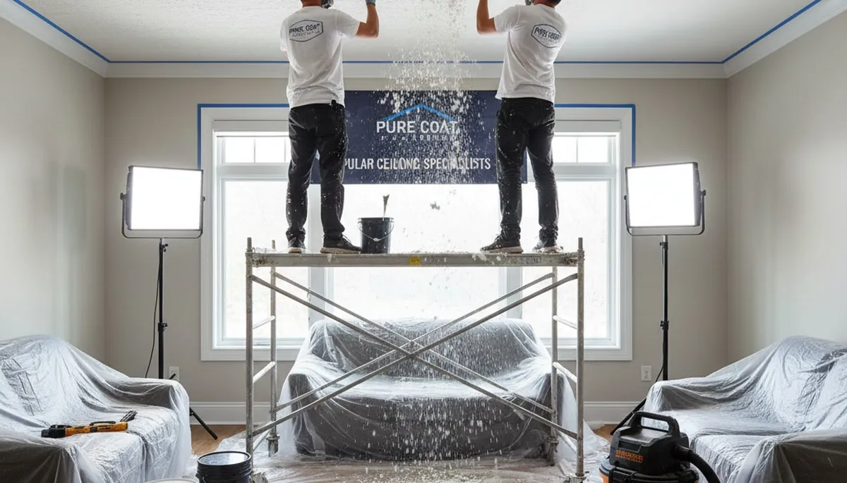 Professional popcorn ceiling removal in Louisville, KY home by expert ceiling painters